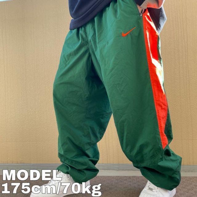 NIKE ナイキ トラックパンツ 2XL グリーン 緑 ライン 裾絞り可 古着 | フリマアプリ ラクマ