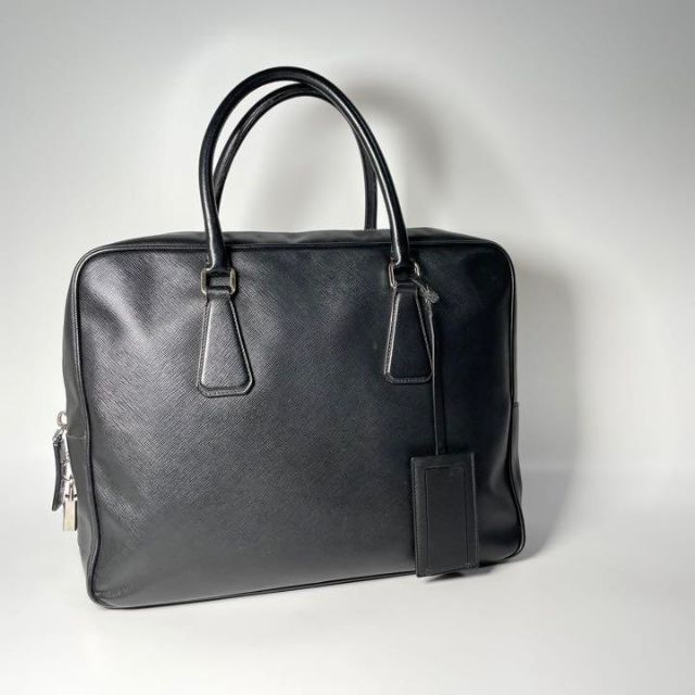 PRADA】ビジネスバッグ サフィアーノレザー ブルー 三角ロゴプレート