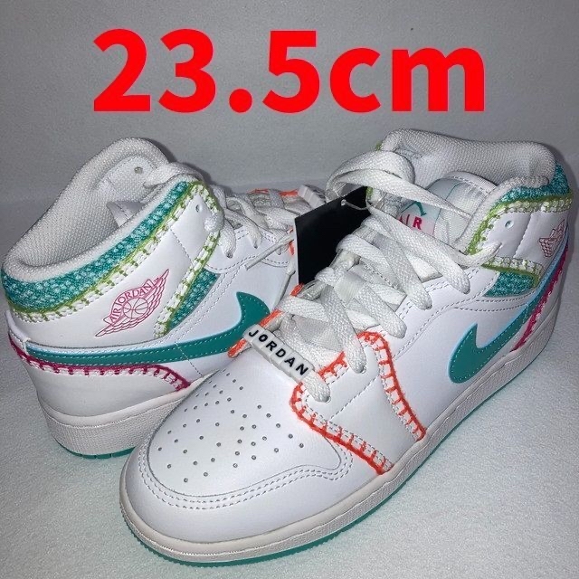 値引きする エアジョーダン1 MID 白 グリーン レッド オレンジ 23.5cm