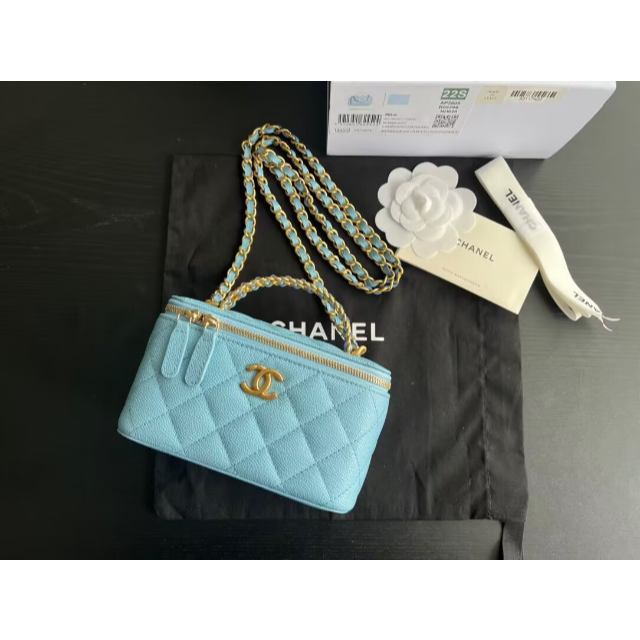 CHANEL ヴァニティ ハンドル ブルー キャビアスキン シャネル バニティ ...