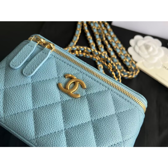 CHANEL ヴァニティ ハンドル ブルー キャビアスキン シャネル バニティ ...