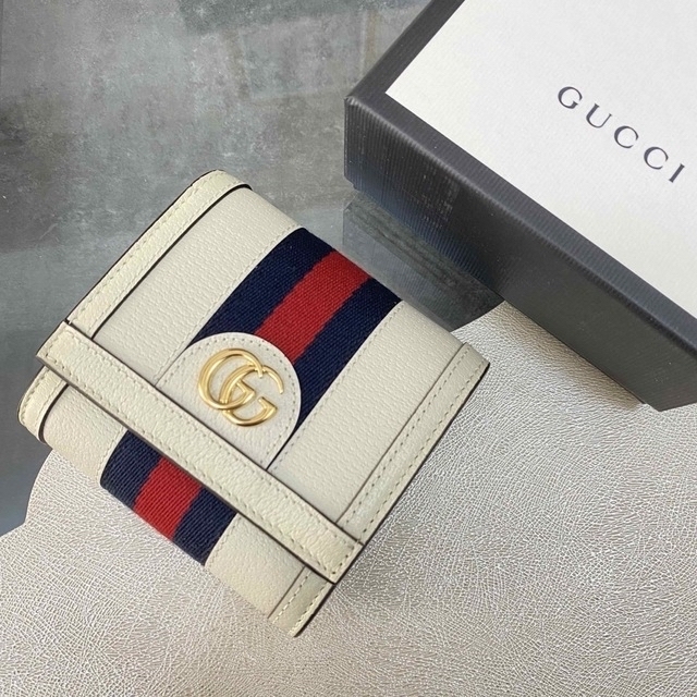 Gucci(グッチ)の残１【新品】GUCCI グッチ オフィディア GGウェブ 三つ折り財布 クリーム レディースのファッション小物(財布)の商品写真