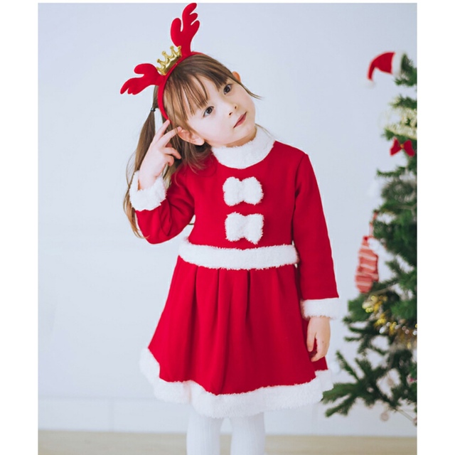 クリスマス　サンタコスチューム　100センチ 3点セット　暖かい キッズ/ベビー/マタニティのキッズ服女の子用(90cm~)(ワンピース)の商品写真