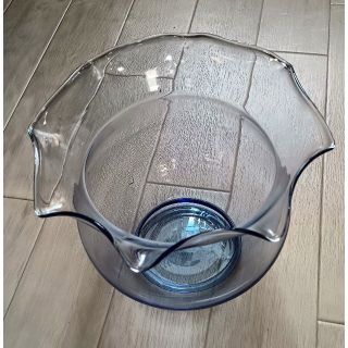 [中古] 金魚鉢 メダカ鉢 ガラス 硝子 ブルー 青 フリル(アクアリウム)