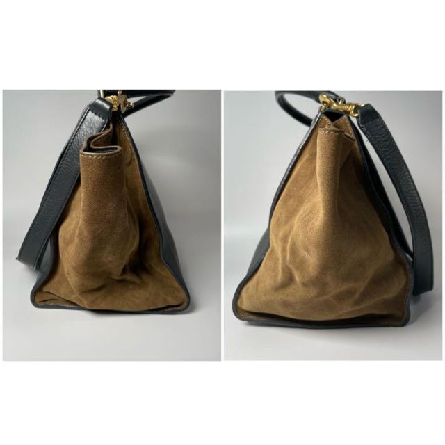 セリーヌ CELINE トラペーズ 2way レザー スエード バイカラー