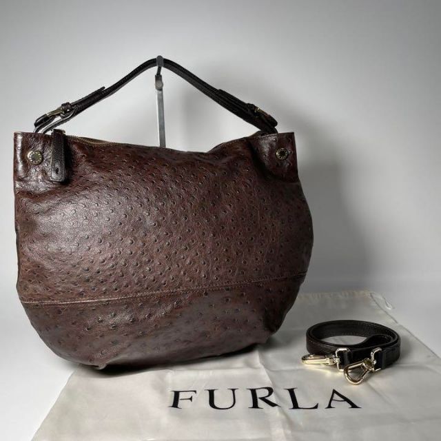 Aランク フルラ FURLA 2way オーストリッチ ショルダー ハンドバッグ