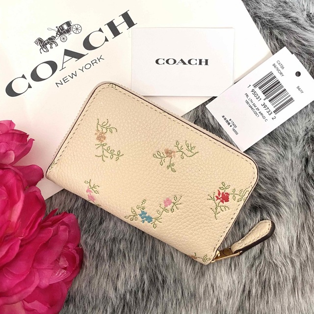 COACH コーチ 長財布 ホワイト レザー 花柄 ピンク - 長財布