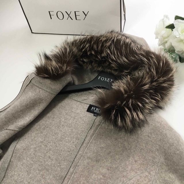 美品 FOXEY フォクシー カシミヤ100% ファー ジャケット カーディガン-