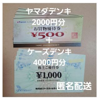 ヤマダデンキ ＋ ケーズデンキ 株主優待 合計6000円分 ヤマダ電機 匿名配送(ショッピング)