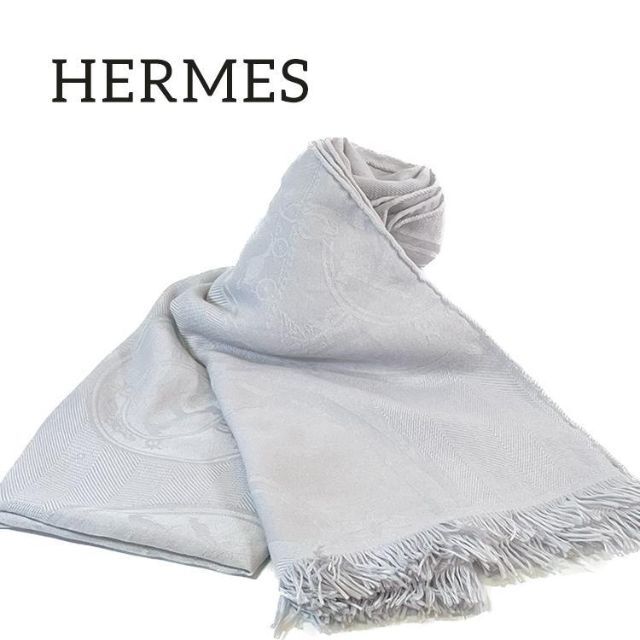 HERMES エルメス ニューリブリス カシミヤ シルク ブルー ストール HERMES エルメス ニューリブリス カシミヤ シルク ブルー ストール
