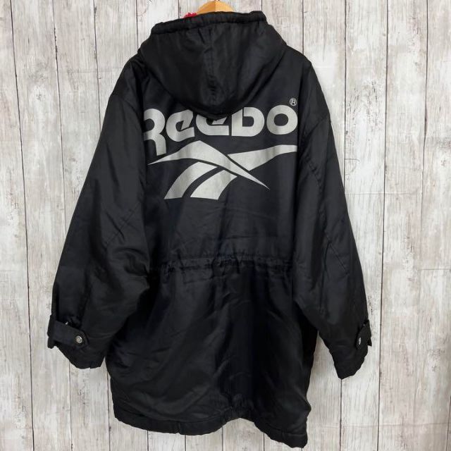 Reebok(リーボック)の90sヴィンテージ古着REEBOKリーボック　裏ボアフリースベンチコート　M黒赤 メンズのジャケット/アウター(ナイロンジャケット)の商品写真