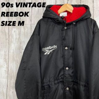 90sヴィンテージ古着REEBOKリーボック　裏ボアフリースベンチコート　M黒赤