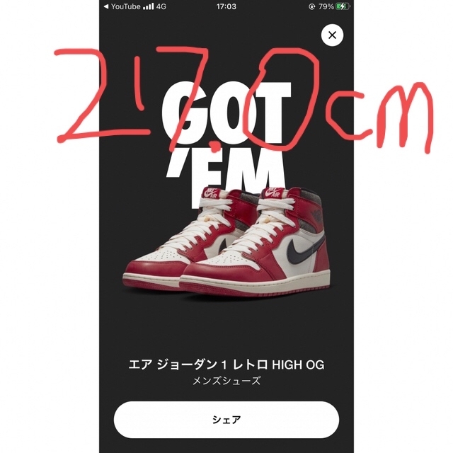 エアジョーダン1シカゴ　Air Jordan 1 Chicago 27.0センチ