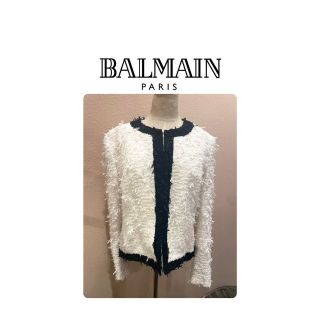 バルマン(BALMAIN)の未使用 展示品 183824 BALMAIN バルマン ジャケット 白 ツイード(ノーカラージャケット)