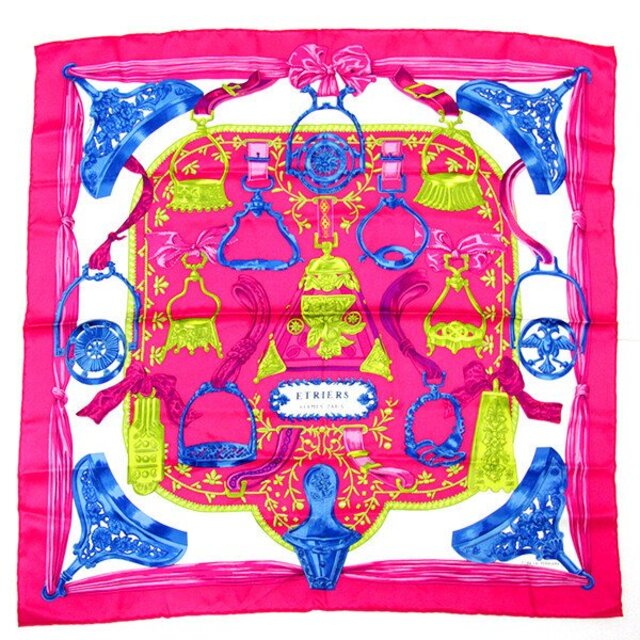 中美品 HERMES エルメス ETRIERS/鐙・馬具柄 スカーフ シルク100 ...