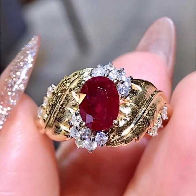 国内発送 天然 ルビー ダイヤモンド リング 1.01ct k18 ¥5 リング(指輪