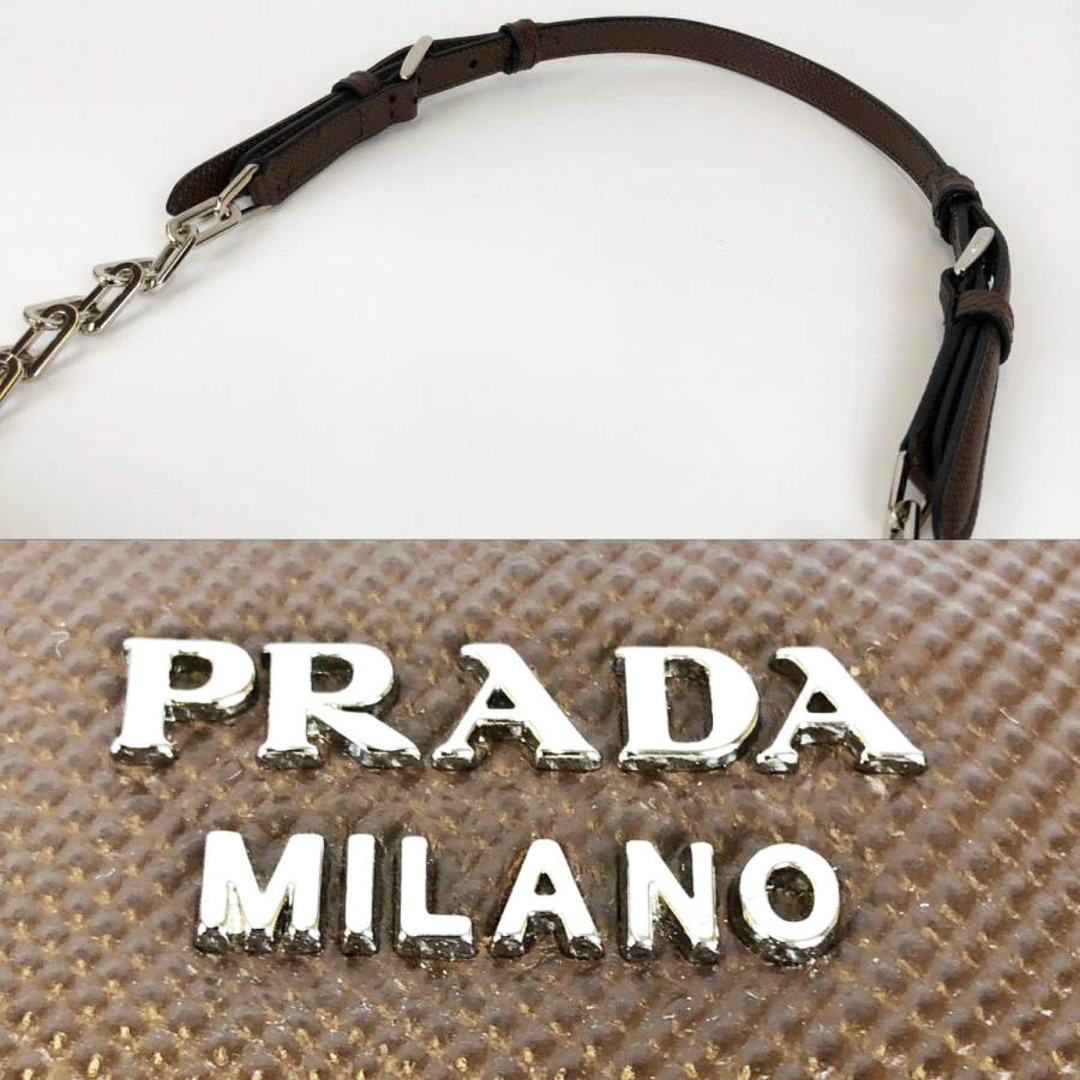 セール 美品 PRADA プラダ サフィアーノ ショルダーバッグ チェーンバッグ キュイール 牛革 レザー ブラウン レディース ファッション BT0992 USED 5