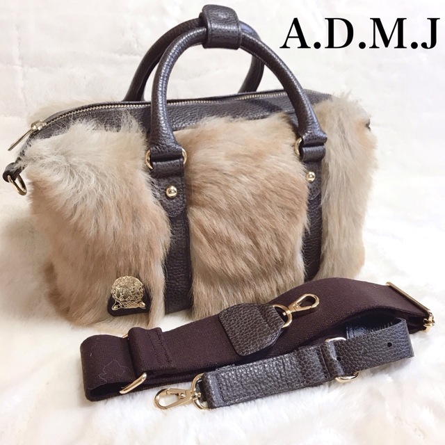 超美品 ADMJ アクセソワ ファー 2way ショルダーバッグ ハンドバッグ-