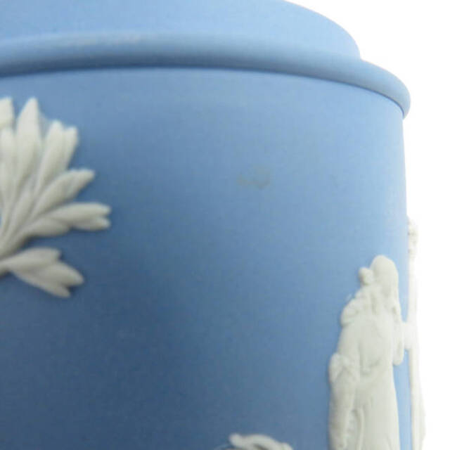 美品 WEDGWOOD ウェッジウッド ジャスパー ペールブルー 蓋付きキャニスター 1点 キャンディ ボックス 小物入れ インテリア SU3561Q