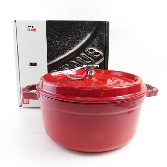 キッチン/食器未使用 STAUB ストウブ ピコココットラウンド 両手鍋 1点 レッド系 鋳鉄 24cm チェリー 40509-835 調理器具 料理 SU3566Z