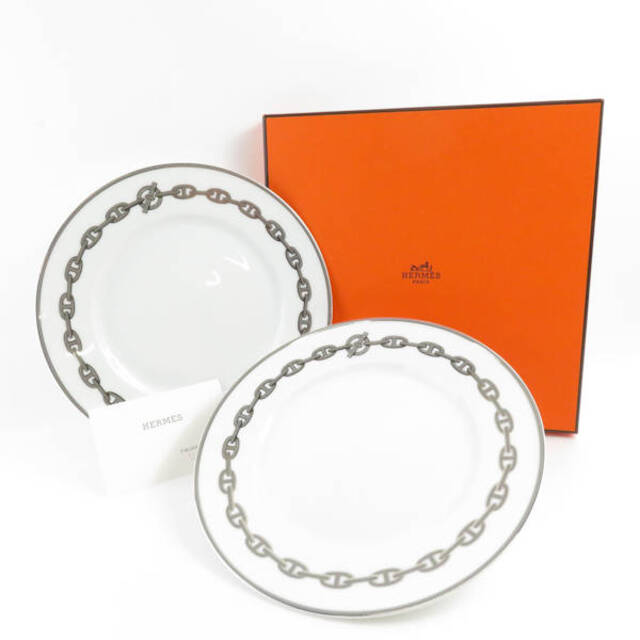 HERMES エルメス シェーヌダンクル スクエアプレート 陶磁器 プラチナ-