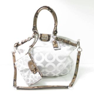 コーチ(COACH)の美品 COACH コーチ 18649 マディソン オプアート サッチェル ハンドバッグ グレー系 サテンキャンバス×レザー リンジー 2WAY ショルダー 鞄 レディース AU1113C (ハンドバッグ)