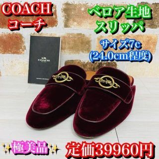 コーチ(COACH)の希少✨定価39960円　coach ベロア生地　スリッパ　7C 24.0cm程度(ローファー/革靴)