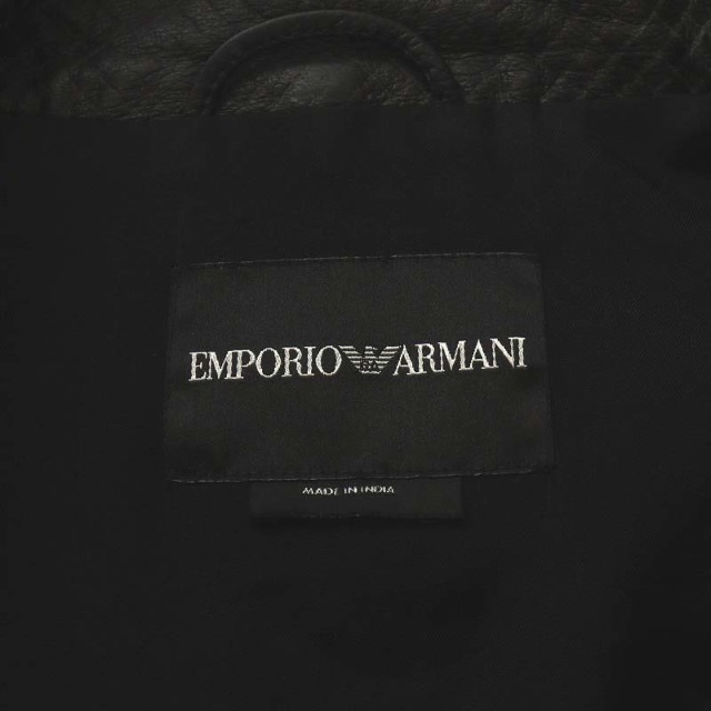 Emporio Armani(エンポリオアルマーニ)のエンポリオアルマーニ ライダースジャケット レザージャケット 52 L 黒 白 メンズのジャケット/アウター(ライダースジャケット)の商品写真