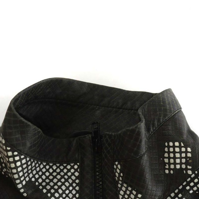 Emporio Armani(エンポリオアルマーニ)のエンポリオアルマーニ ライダースジャケット レザージャケット 52 L 黒 白 メンズのジャケット/アウター(ライダースジャケット)の商品写真
