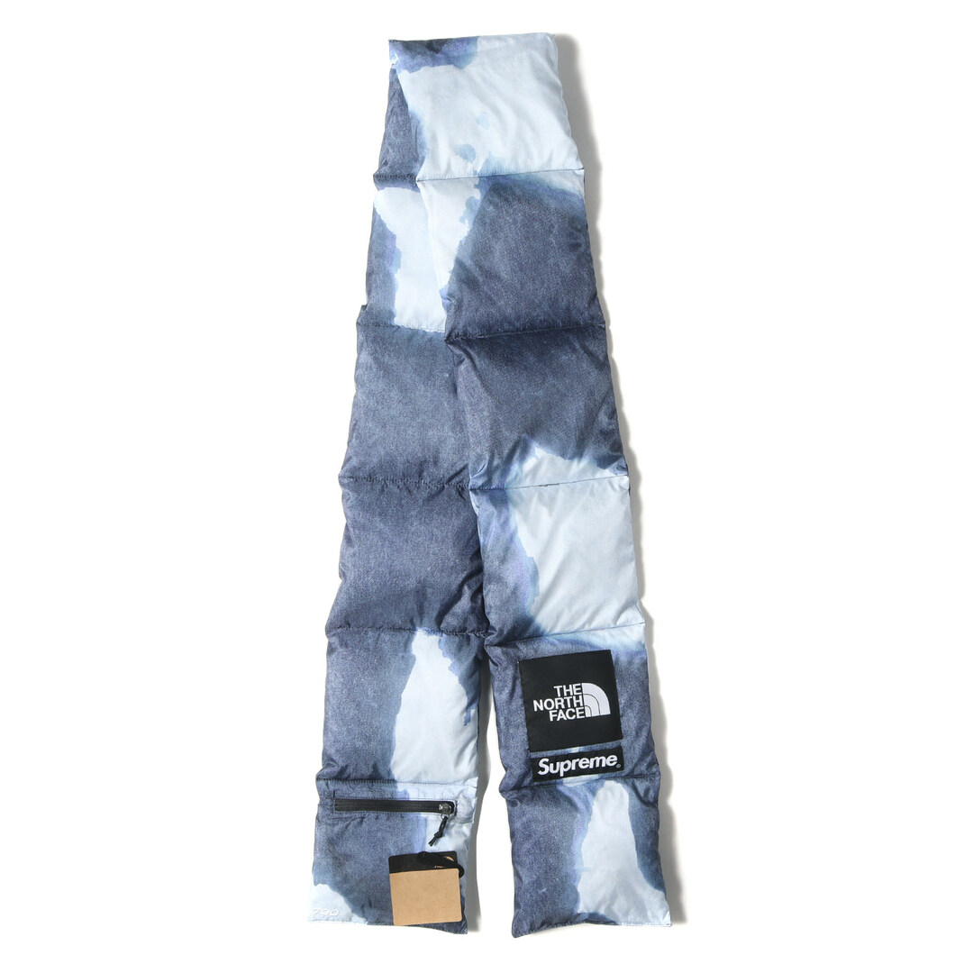 Supreme シュプリーム THE NORTH FACE ノースフェイス ブリーチド デニム ダウンスカーフ マフラー Bleached Denim Print 700-Fill Scarf 21AW インディゴ ブルー【メンズ】