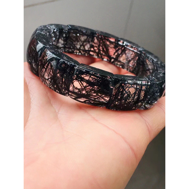 ⭐︎【天然】ブラックルチルクォーツ ブレスレット バングル 66.9g