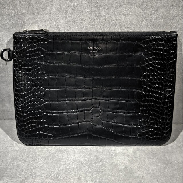 【美品】JIMMY CHOO ジミーチュウ クラッチバッグ クロコ型押し 黒