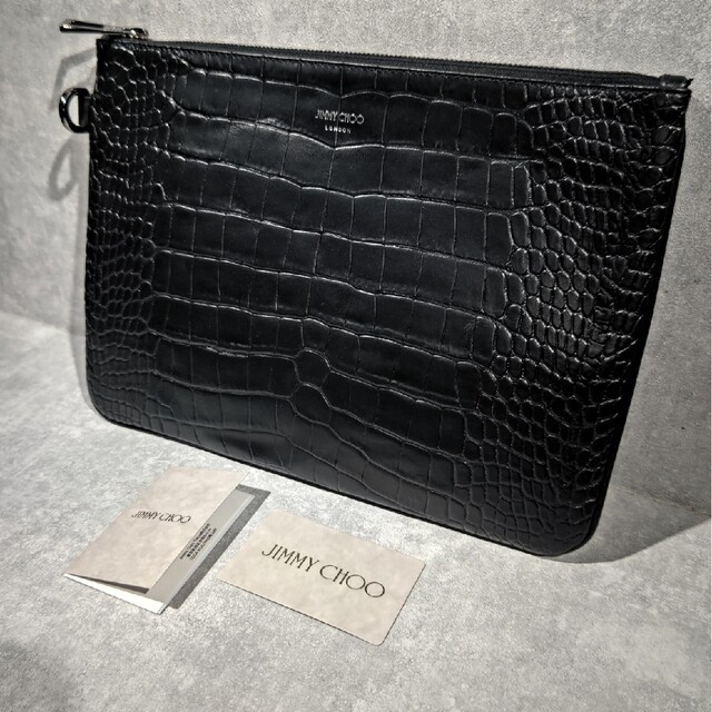 JIMMY CHOO - 【美品】JIMMY CHOO ジミーチュウ クラッチバッグ クロコ型押し 黒の通販 by sa-1 ブランドshop