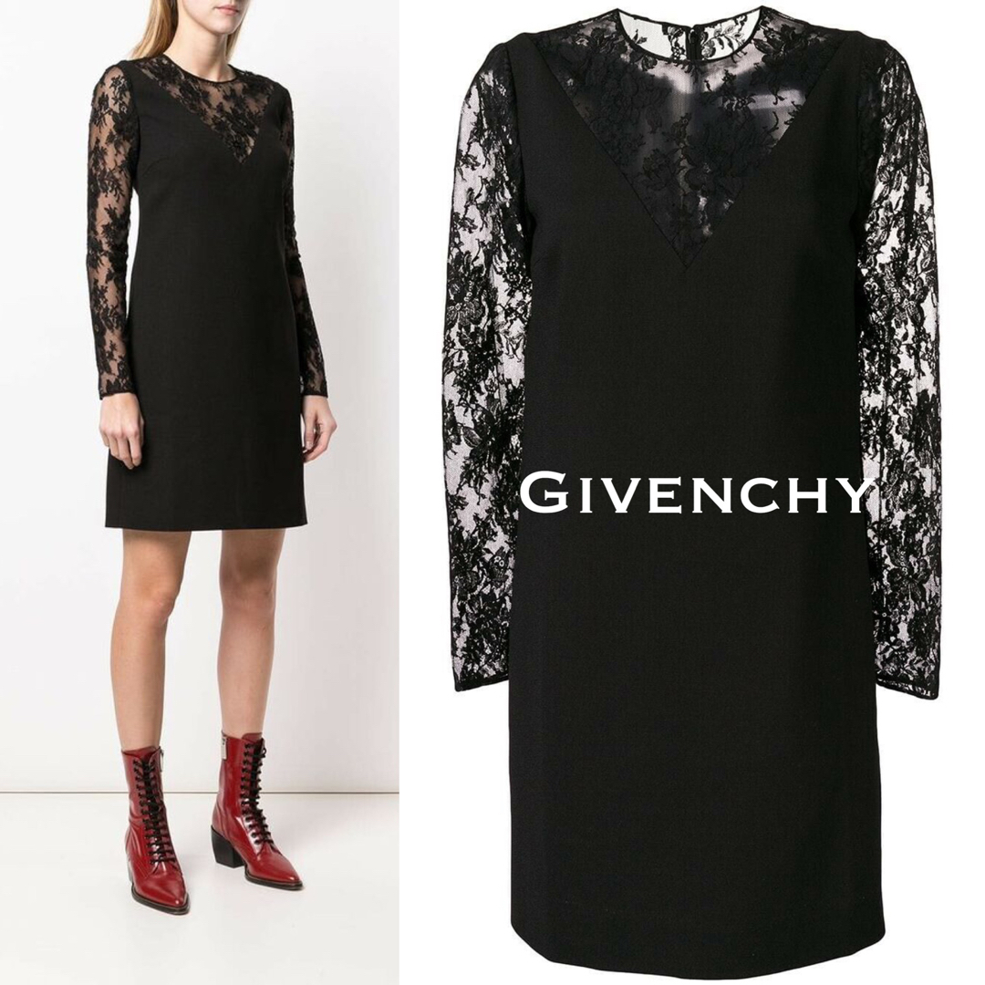 GIVENCHY(ジバンシィ)の20.21■ジバンシー 膝丈ワンピース '花柄 レース フローラル ブラック レディースのワンピース(ひざ丈ワンピース)の商品写真