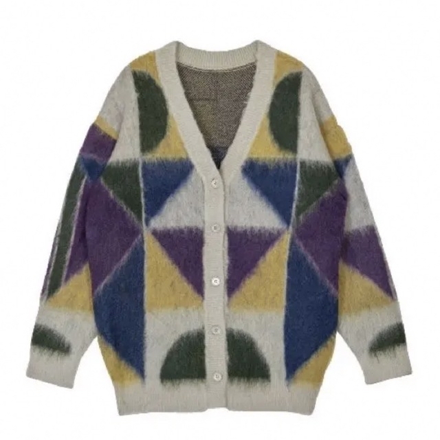 新品 Ameri COLOR BLOCK OVER KNIT CARDIGAN