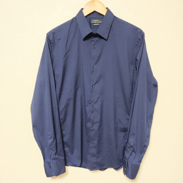 ZARA ザラ スリムフィット シャツ XL ネイビー 青 紺 | フリマアプリ ラクマ