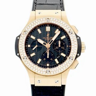 ウブロ(HUBLOT)の内部点検済 HUBLOT ウブロ ビックバン エボリューション クロノグラフ 301.PM.1780.RX 44mm デイト ダイヤモンドベゼル ブラック 黒 K18PG ピンクゴールド 金無垢 純正ベルト 純正尾錠 アフターダイヤ メンズ 自動巻き ビッグバン【6ヶ月保証】【腕時計】【中古】(腕時計(アナログ))