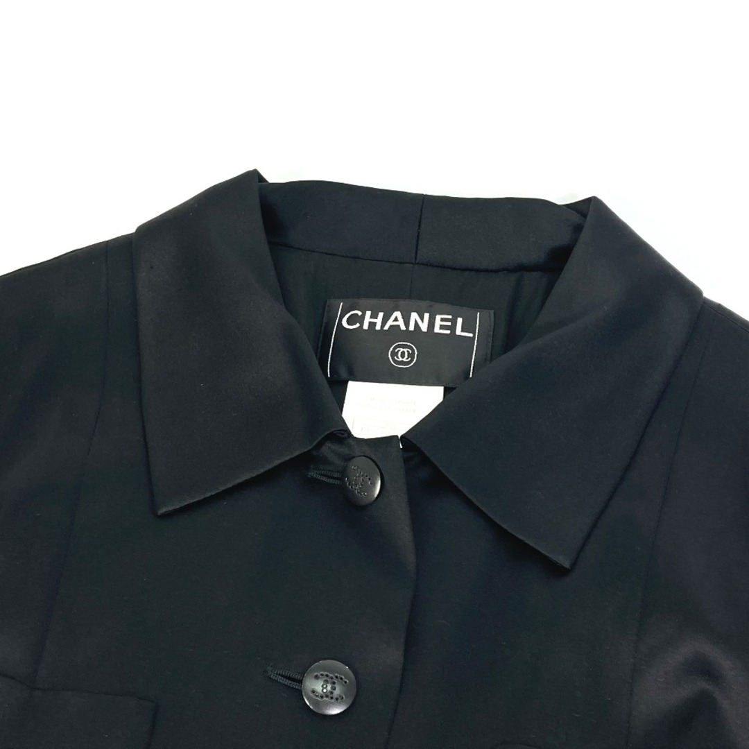 シャネル CHANEL ココマークボタン P15832 アパレル 長袖 シャツ コート ベルト付き ワンピース シルク100% ブラック