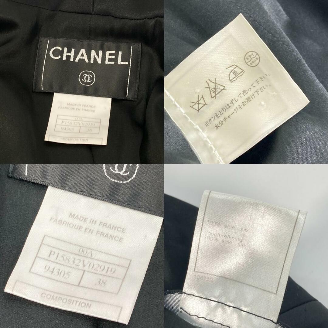 シャネル CHANEL ココマークボタン P15832 アパレル 長袖 シャツ コート ベルト付き ワンピース シルク100% ブラック