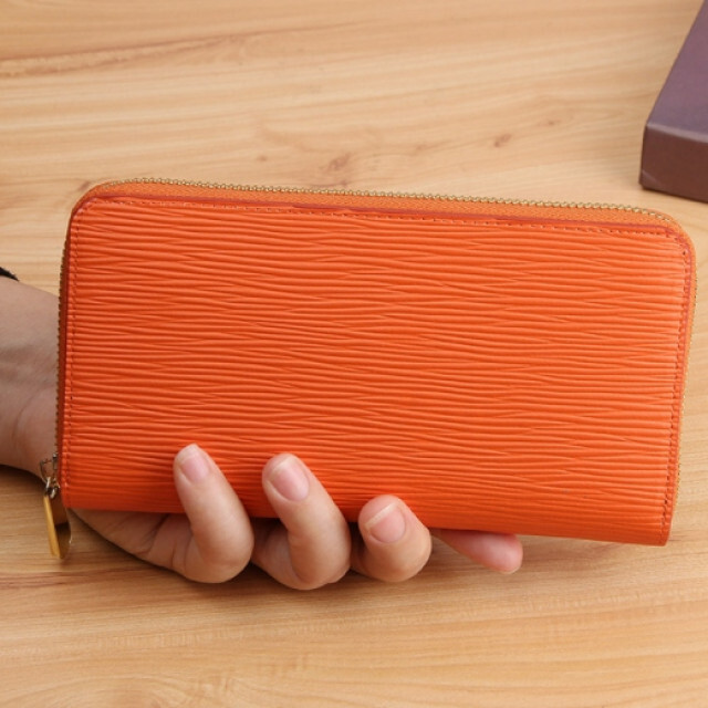大人気 長財布 エピ柄 オレンジ レザー 高品質 ラウンドファスナー