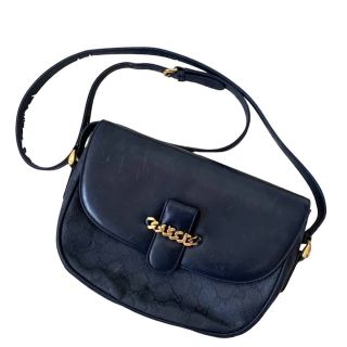 グッチ(Gucci)の希少 GUCCI グッチ GG柄 レザー ショルダーバッグ ネイビー(ショルダーバッグ)