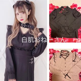 マーズ(MA＊RS)のMARS♡WEB限定♡ハートベルトバックルブラウス♡ブラック＆ピンク♡２点(シャツ/ブラウス(長袖/七分))