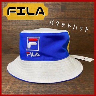 フィラ(FILA)の【新品】FILA　バケットハット　ブルー × イエロー × ホワイト　フィラ(ハット)