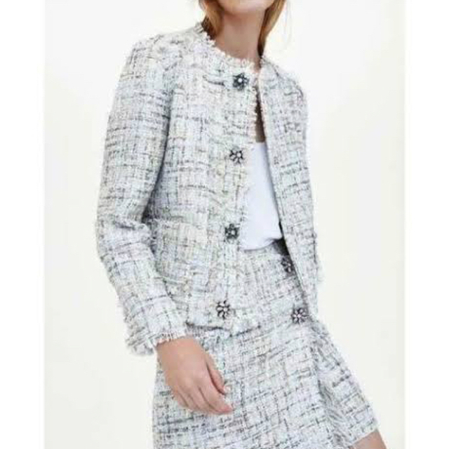 ZARA - ZARA◇ビジューツイードジャケット フリンジツイードジャケット