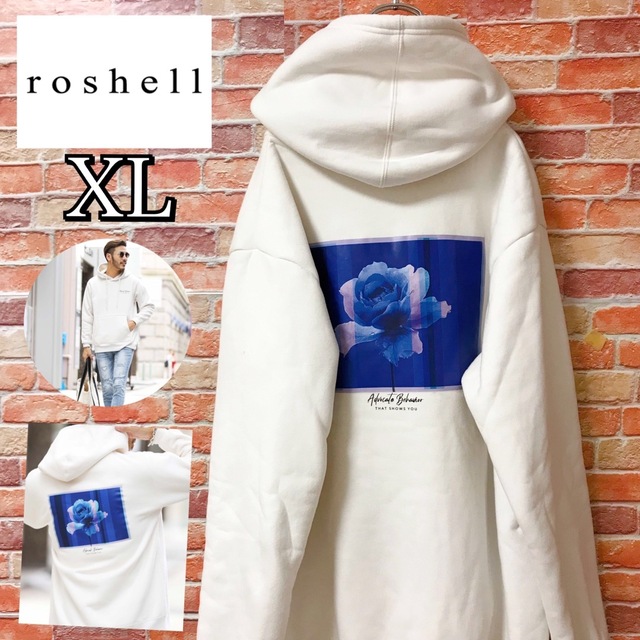 Roshell(ロシェル)のロシェル　roshell プルオーバーパーカー　バックプリント　薔薇　白　XL メンズのトップス(パーカー)の商品写真