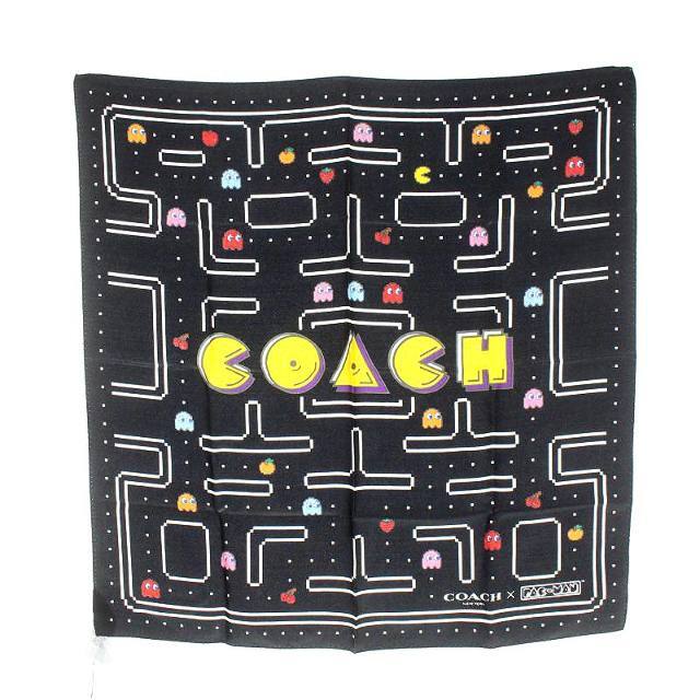 コーチ COACH パックマン スカーフ シルク 絹 黒