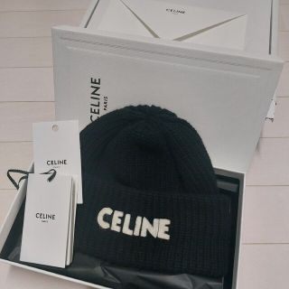 セリーヌ(celine)のCELINEエンブロイダリー ニット帽 セリーヌ 正規品 ブラック(ニット帽/ビーニー)