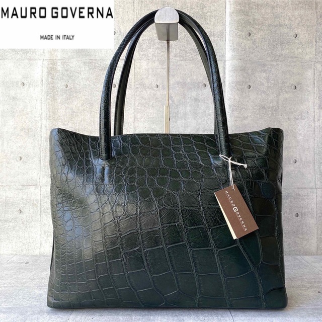 極美品】MAURO GOVERNA マットクロコ ダークグリーン トートバッグ