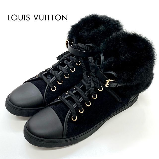 LOUIS VUITTON(ルイヴィトン)の3568 ヴィトン パンチーライン スエード ファー スニーカー ブラック レディースの靴/シューズ(スニーカー)の商品写真