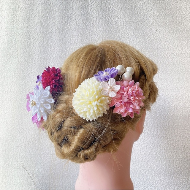つまみ細工と造花の髪飾り(11)